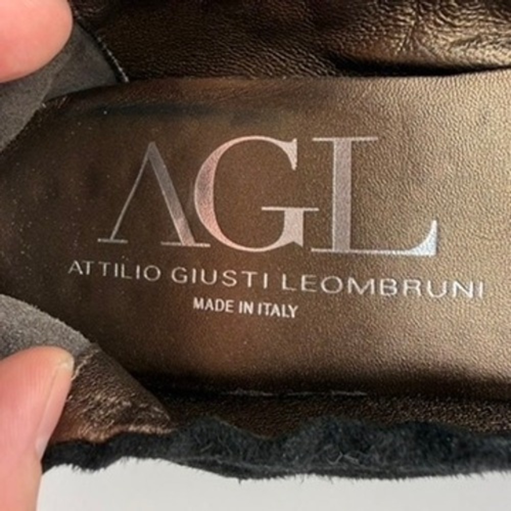 AGL Black Suede Flats 9 Leather Metal Rosette Flats Heel Ballet Minimal Office - Picture 9 of 12